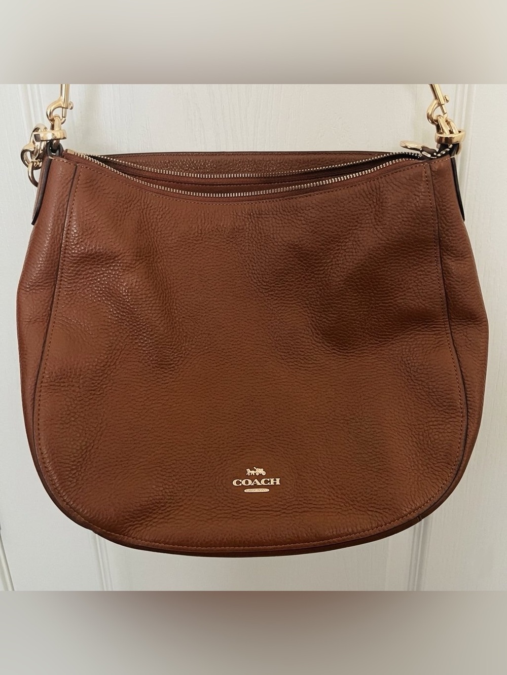 Coach Brown Pebbled Hobo Leather Shoulder Bag with Gold Hardware